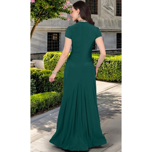 Women's Long Flowy Maxi Dress Emerald Green Plus Size Office Formal - Picture 4 of 4
